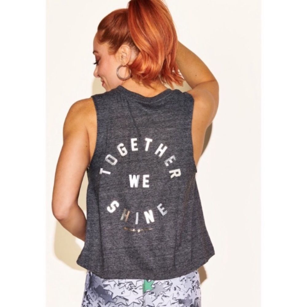 Peloton Spiritual Gangster Together We Shine Heather Grey Cutoff Tank Top XL